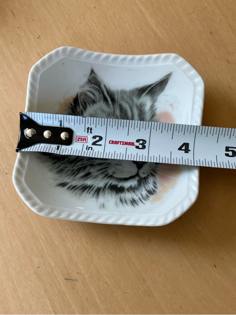 Vintage Cat Trinket Dish with Gray Tabby Portrait - White Made in Japan - Picture 8 of 8